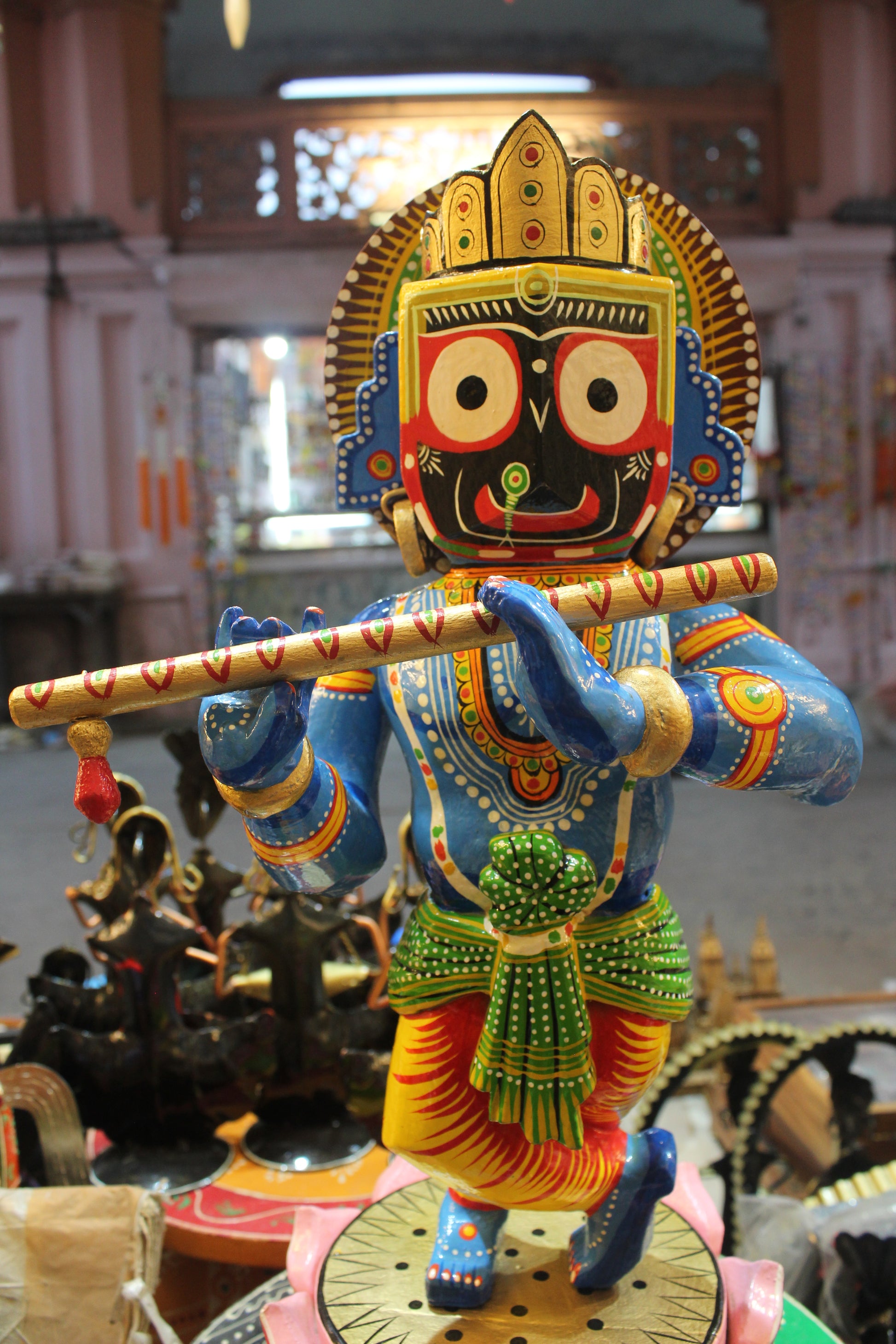 Premium handcrafted Varanasi wooden spiritual home decor figurine set showcased by Jutetique Kraft