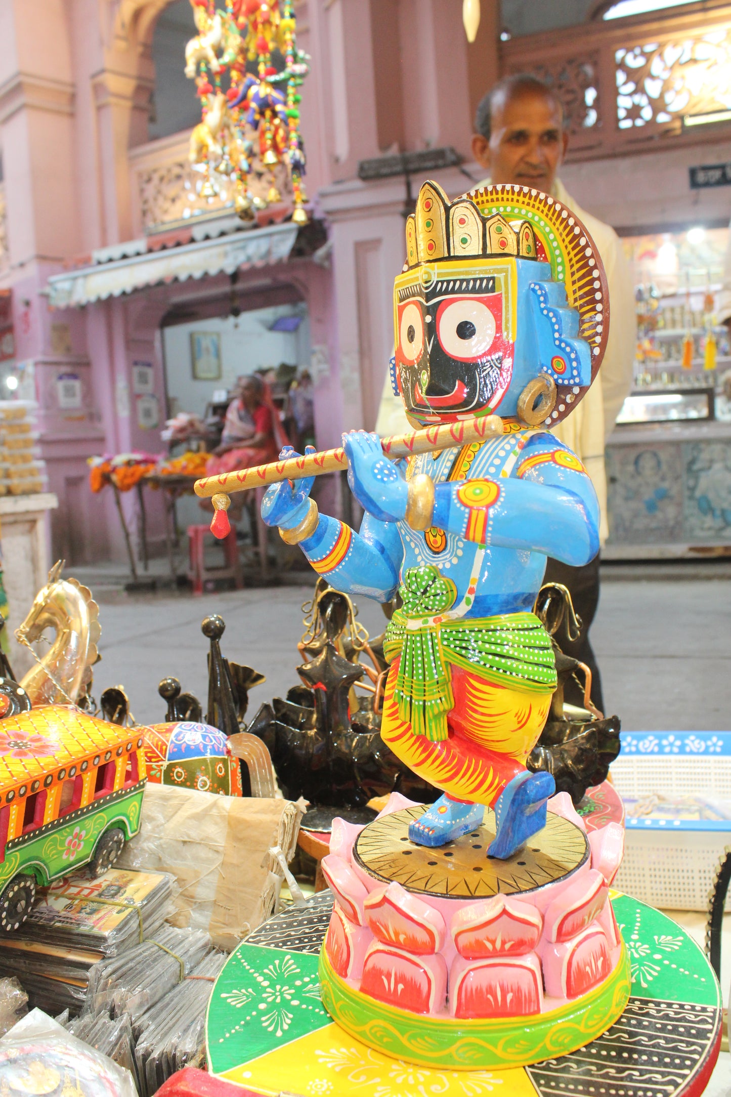 Premium handcrafted Varanasi wooden spiritual home decor figurine set showcased by Jutetique Kraft