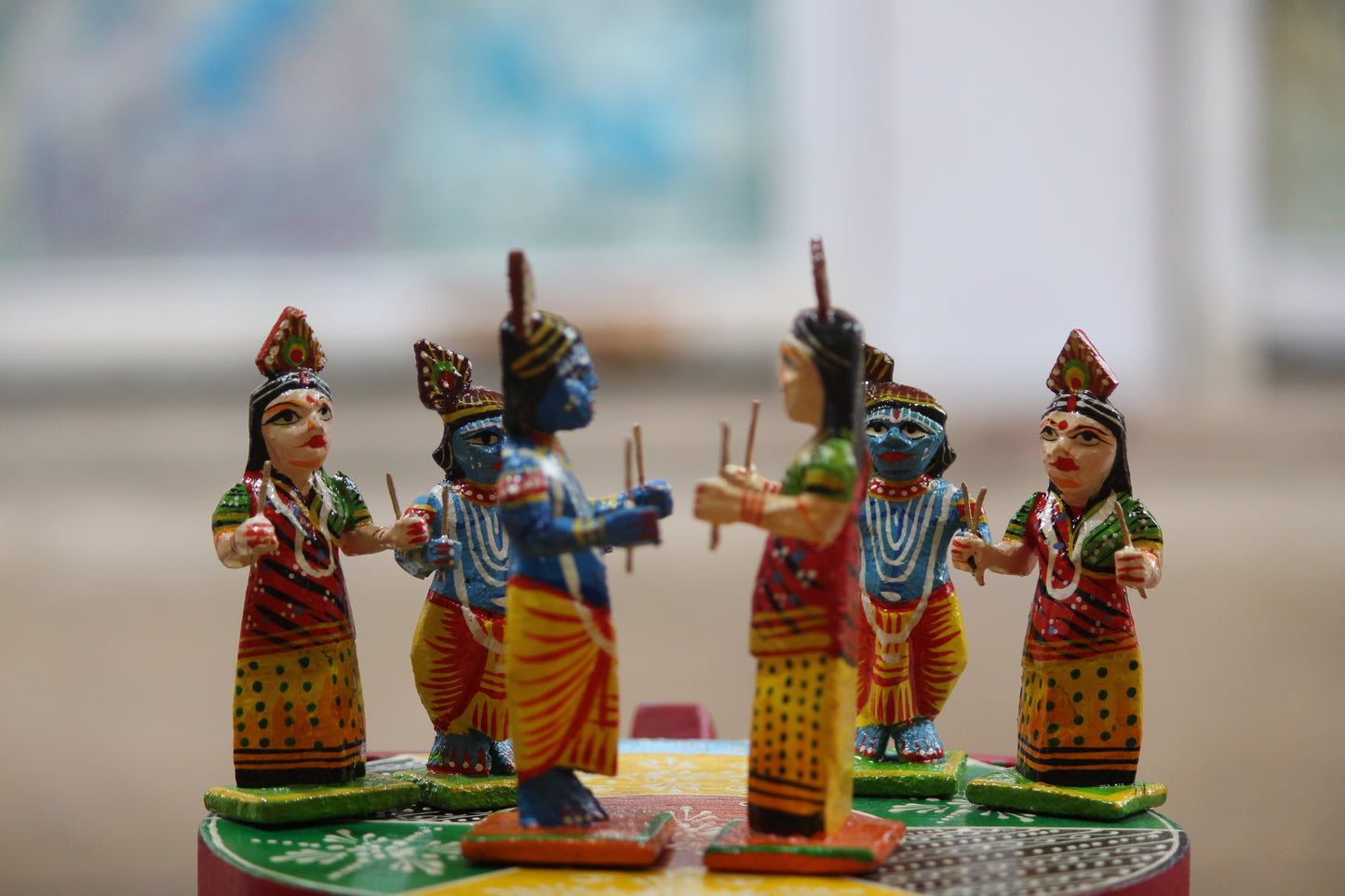 Premium handcrafted Varanasi wooden Radha Krishna devotional home decor set by Jutetique Kraft