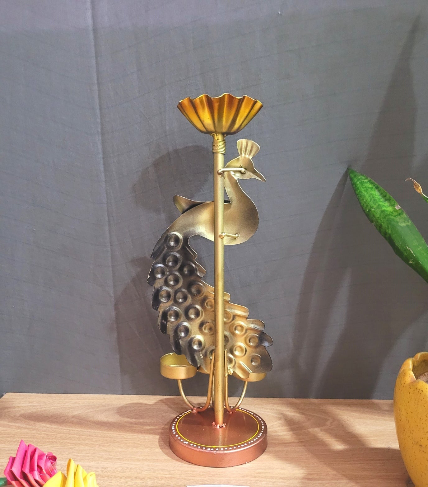 Majestic Glow: Handcrafted Metal Peacock Candle Stand (13 Inch)