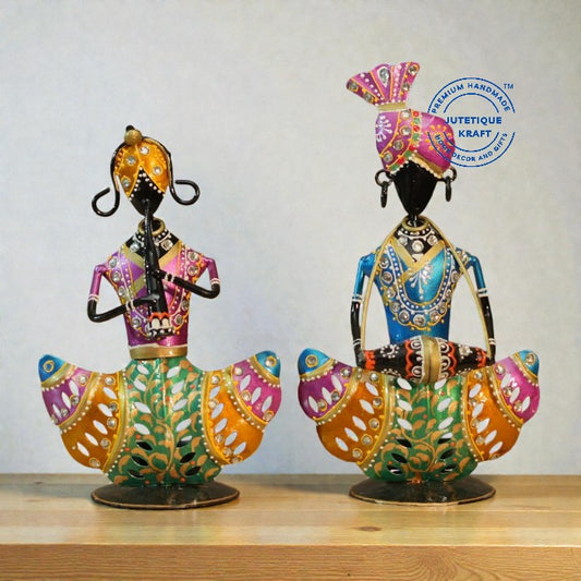 Handmade Metal Musician Couple with T-LIGHT on back
