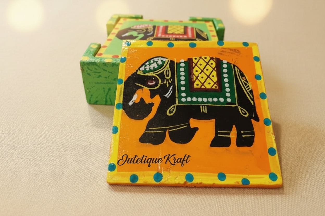Hand-Painted Wooden Coaster Set (Set of 6)