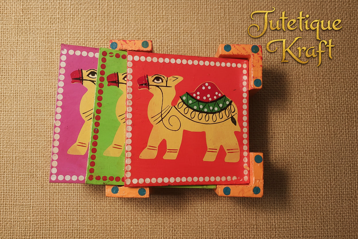 Hand-Painted Wooden Coaster Set (Set of 6)