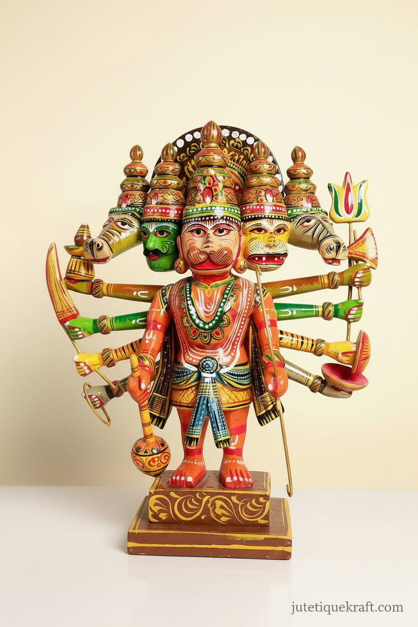 Handmade Wooden Panchmukhi Hanuman Statue