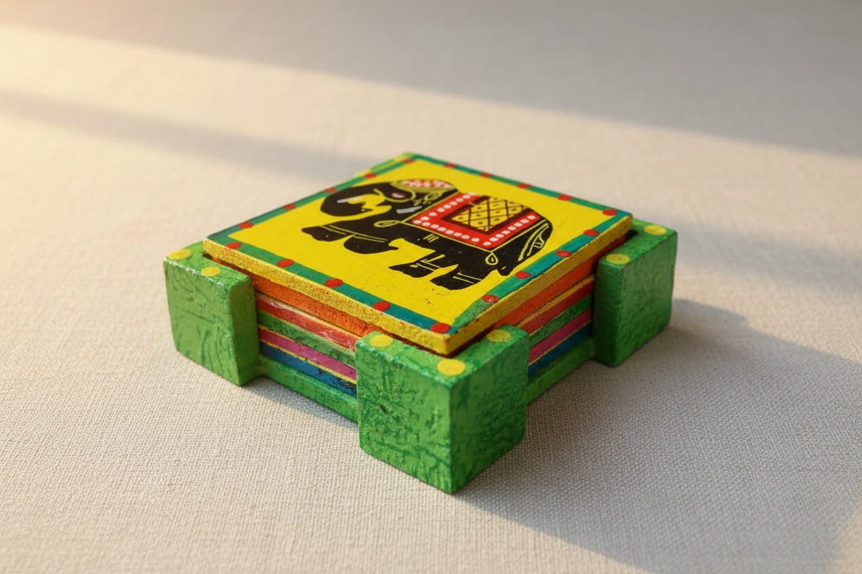 Hand-Painted Wooden Coaster Set (Set of 6)