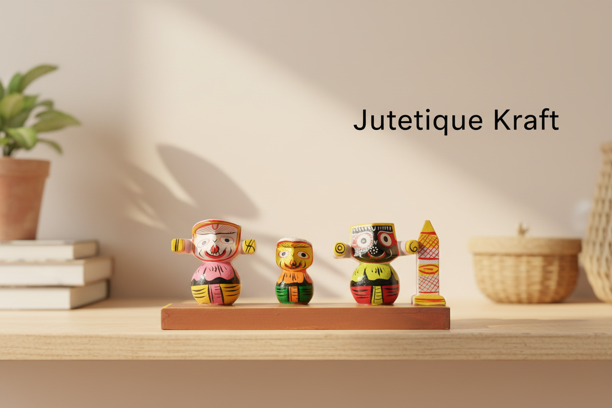 Wooden Idol Set: Lord Jagannath, Balabhadra & Subhadra