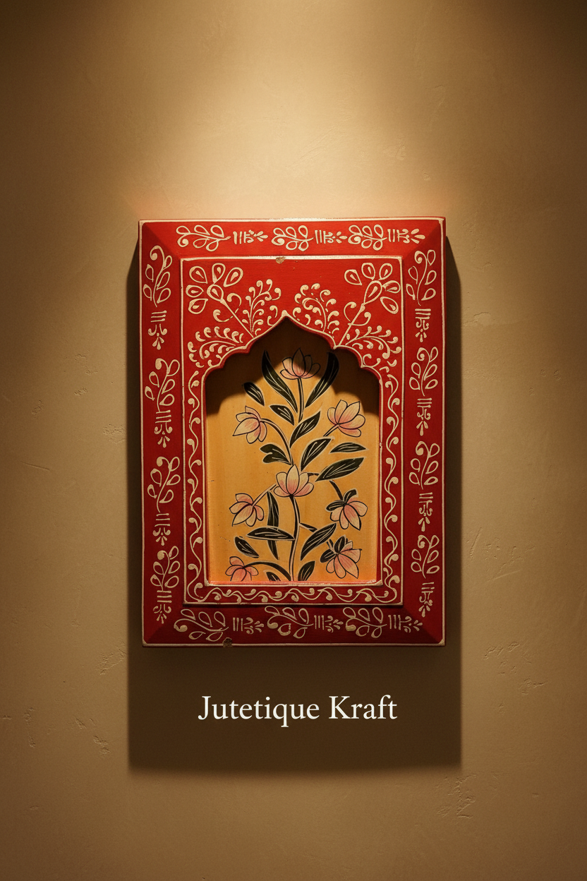 The Heritage Jharokha: Hand-Painted Wooden Wall Frame