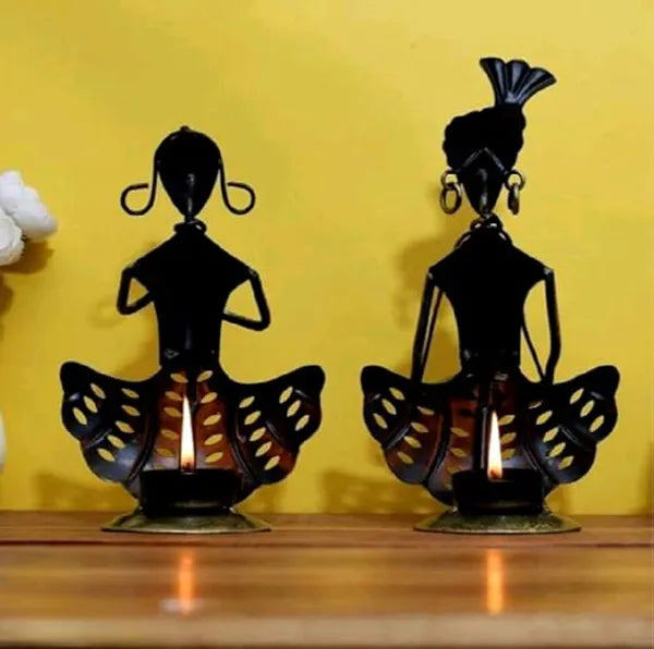 Handmade Metal Musician Couple with T-LIGHT on back