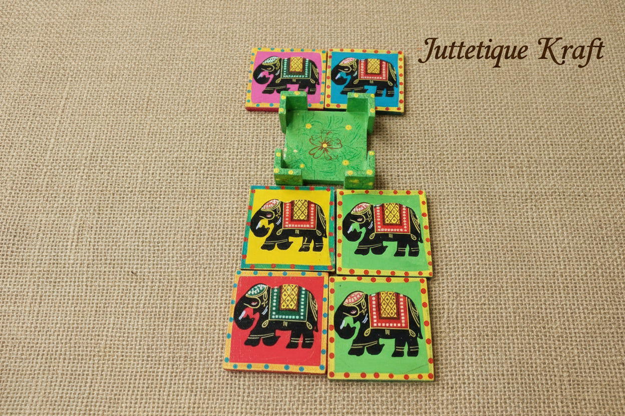 Hand-Painted Wooden Coaster Set (Set of 6)