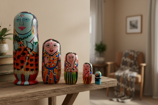 Wooden Handmade Nesting Dolls in set of 5 Shiva Family and Ram Darbaar