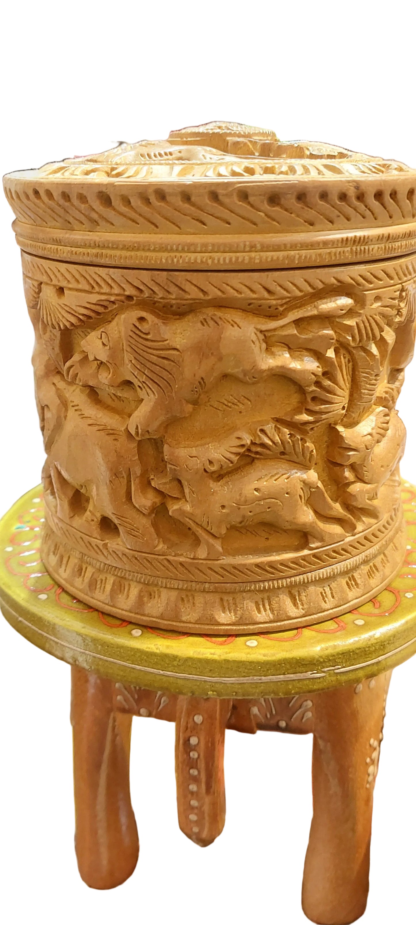 5-Inch Hand-Carved Wildlife Artisan Wooden Box