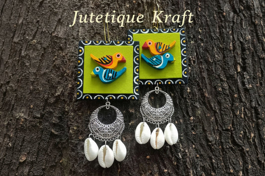 Vibrant Avian Echoes- Jutetique's Cowri statement earings