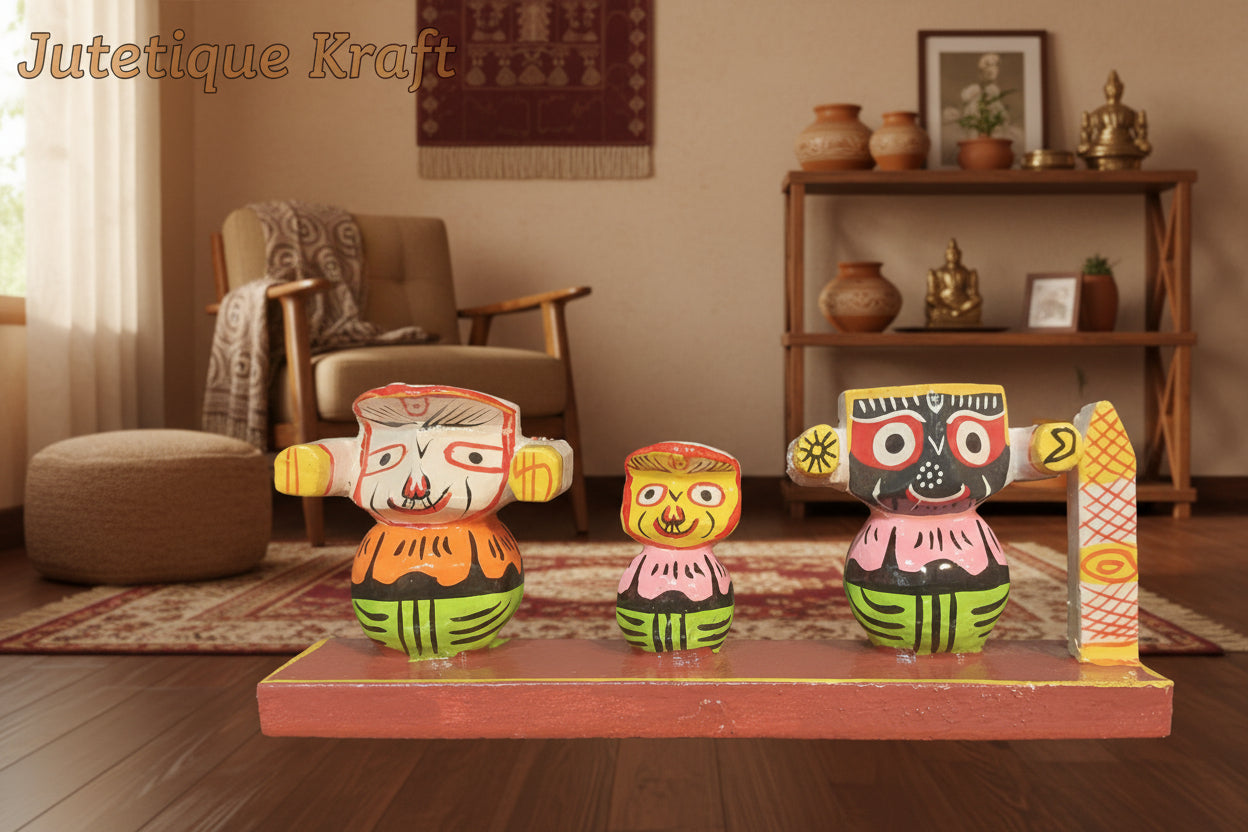 Wooden Idol Set: Lord Jagannath, Balabhadra & Subhadra