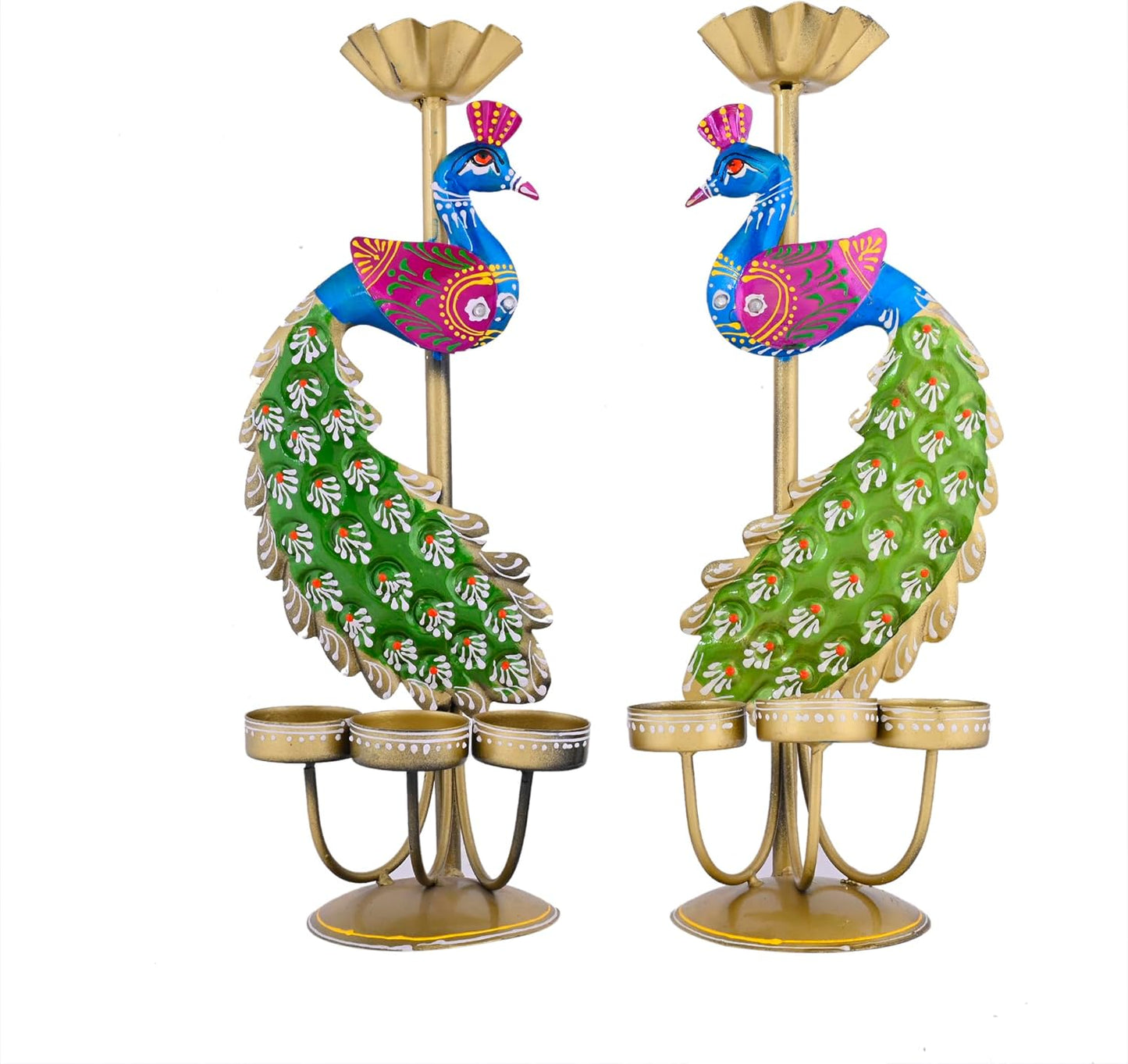 Elegant Pair of Peacock Candle Holders (14")