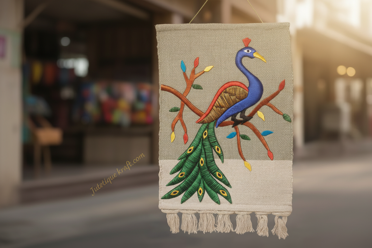 Hand-Embroidered Peacock Wall Hanging