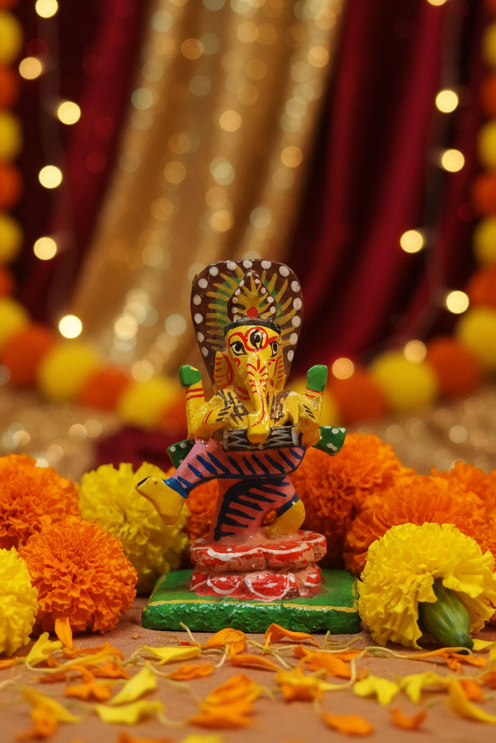 Hand-Carved Wooden Musical Ganesha Set – Set of 6 by Jutetique Kraft