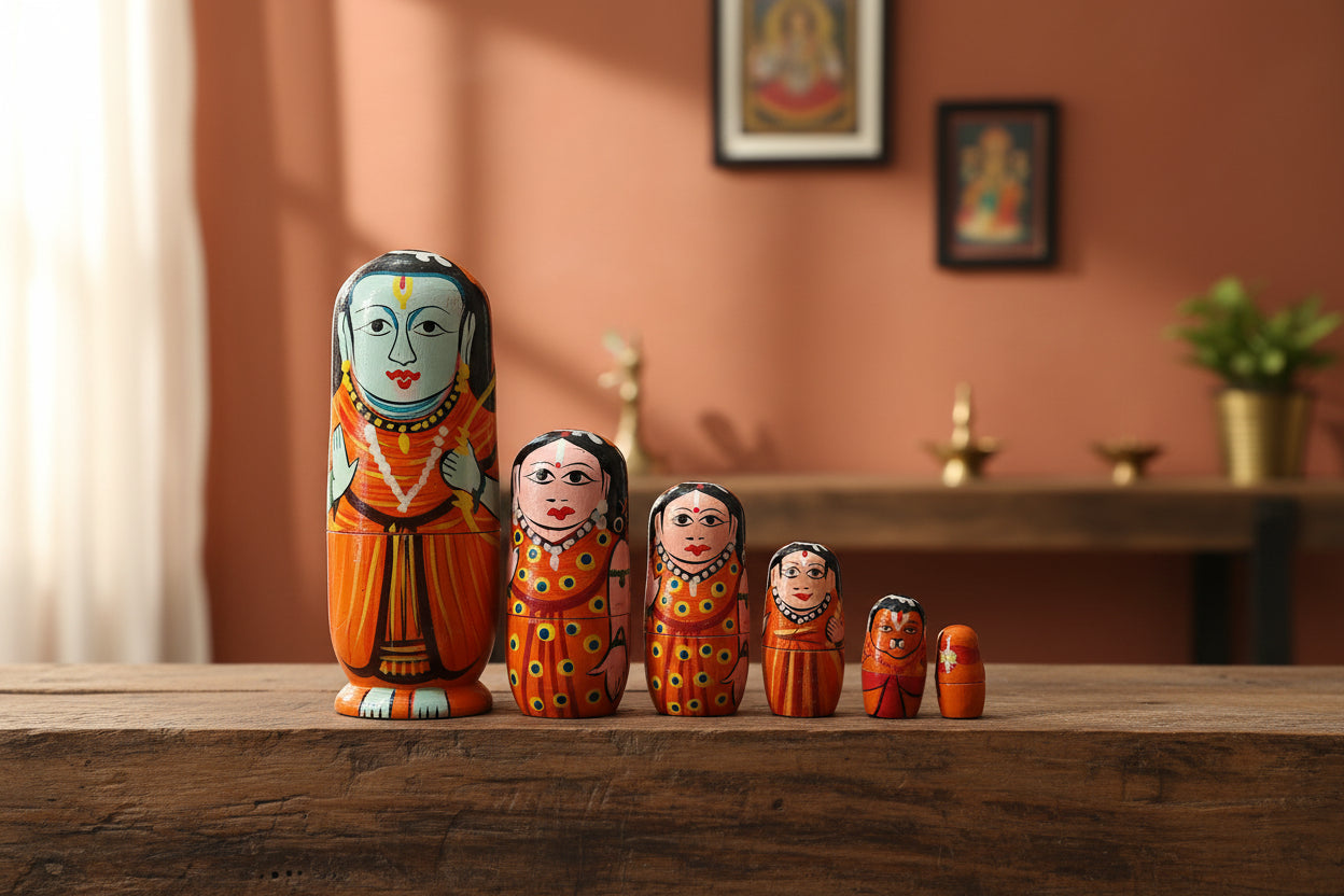 Wooden Handmade Nesting Dolls in set of 5 Shiva Family and Ram Darbaar