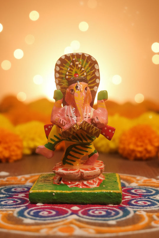Hand-Carved Wooden Musical Ganesha Set – Set of 6 by Jutetique Kraft