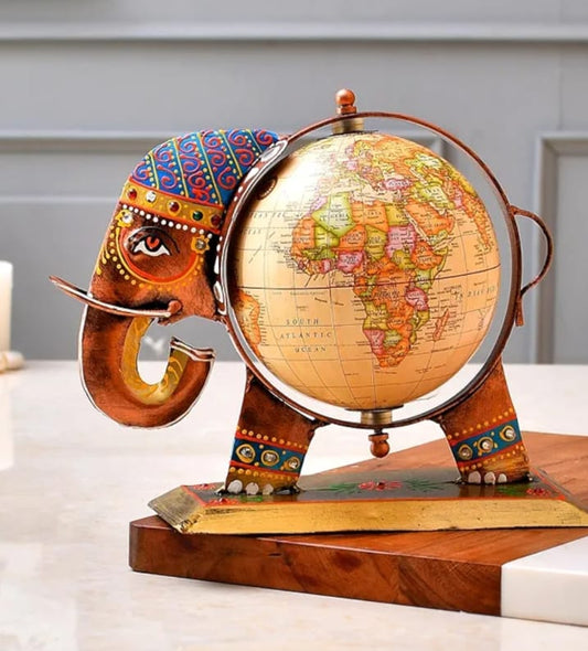 Handcrafted Elephant Globe Decor (6" x 10")