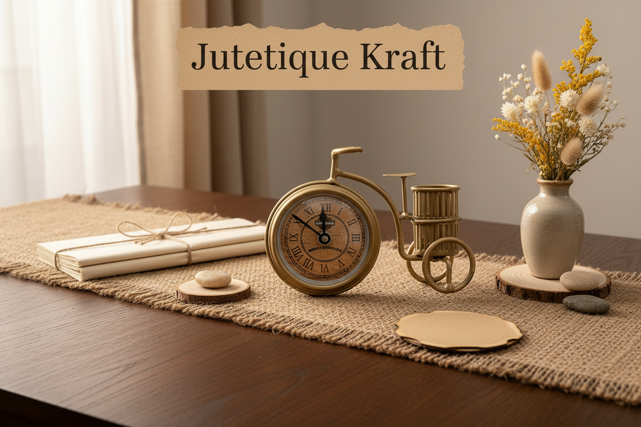 Vintage Bicycle Table Clock with Pen Holder – Antique Brass Finish
