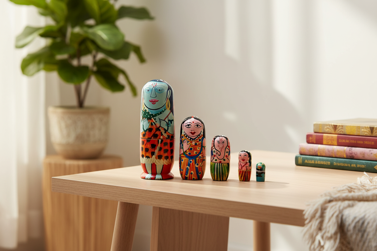 Wooden Handmade Nesting Dolls in set of 5 Shiva Family and Ram Darbaar