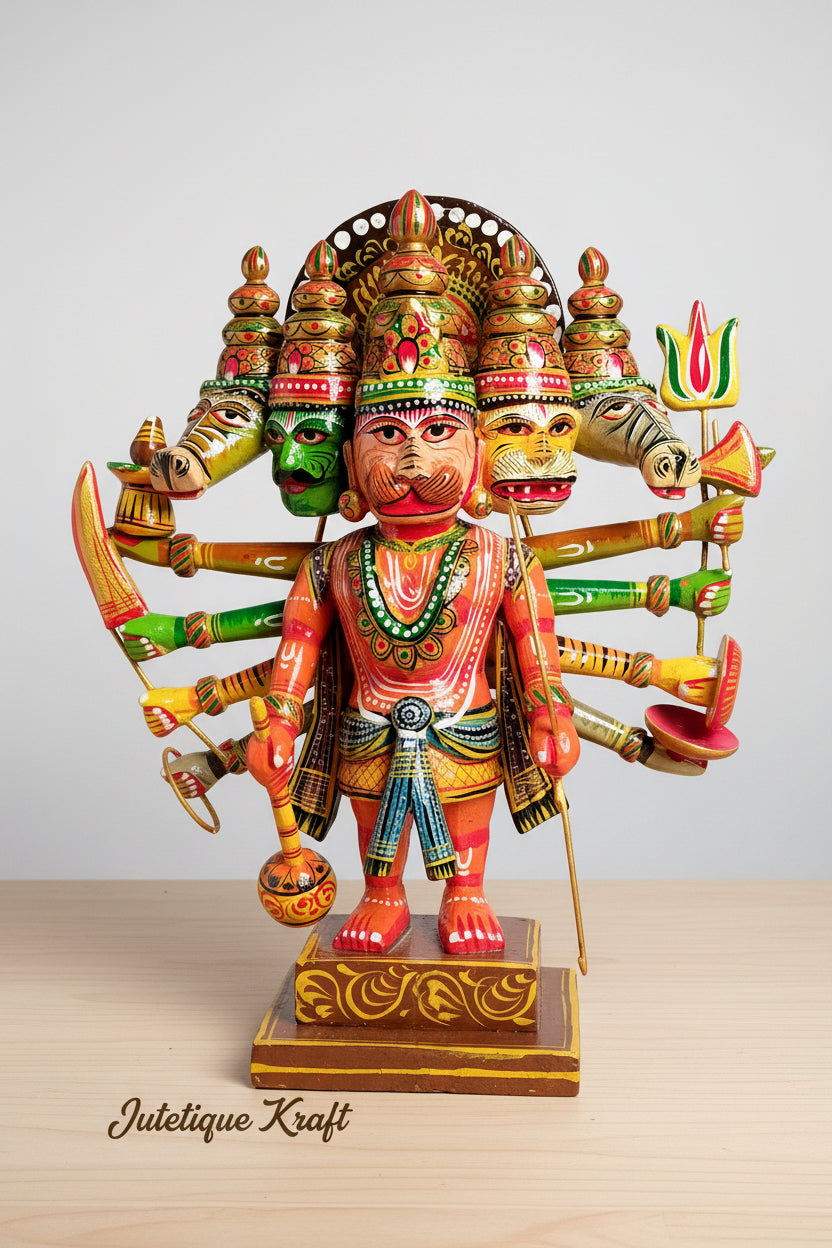 Handmade Wooden Panchmukhi Hanuman Statue