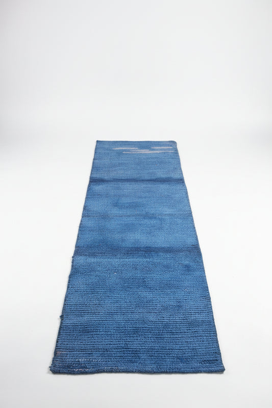 Azure Blue Hand-Woven Woolen Runner (2' x 8')
