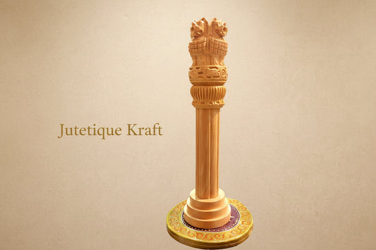 Jutetique's Hand-Carved Wooden Ashoka Pillar