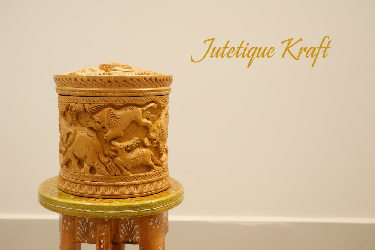 5-Inch Hand-Carved Wildlife Artisan Wooden Box