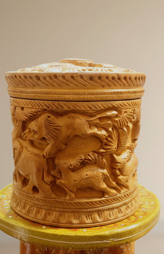 5-Inch Hand-Carved Wildlife Artisan Wooden Box