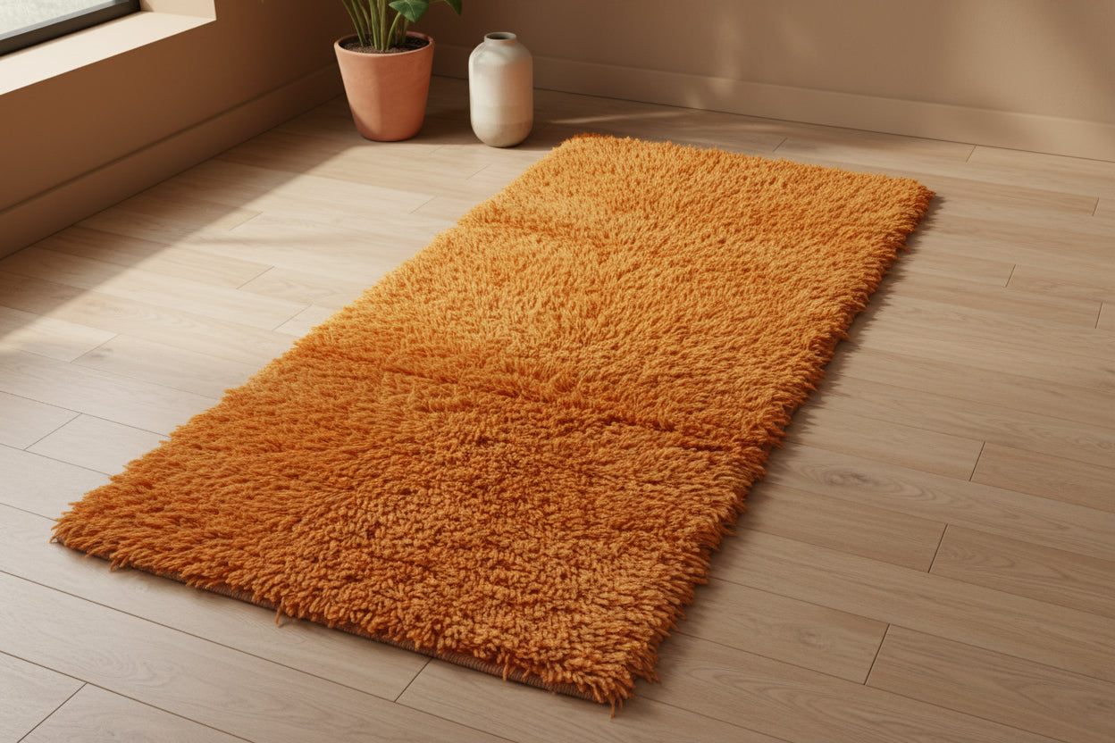 Sunset Orange Woolen Runner with Hand-Tied Frills (2' x 6')
