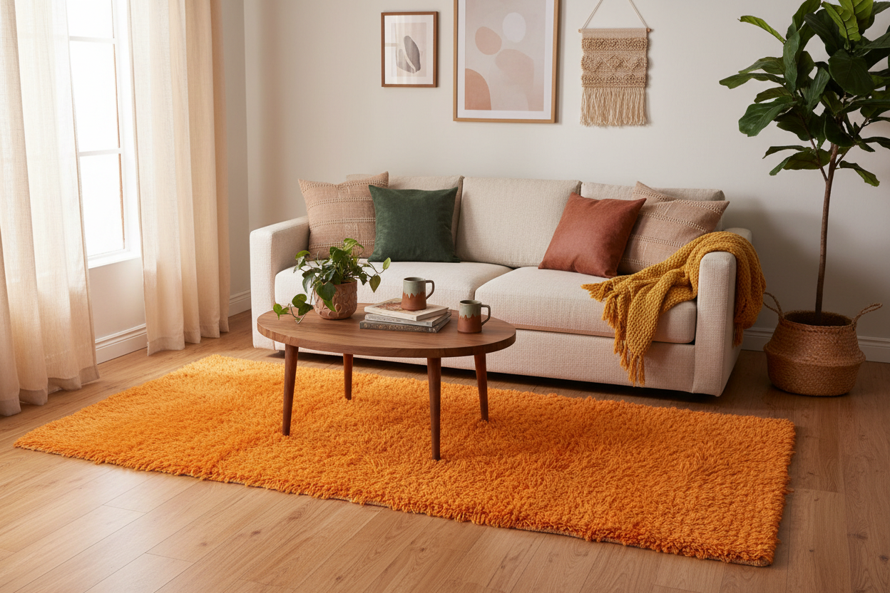 Sunset Orange Woolen Runner with Hand-Tied Frills (2' x 6')