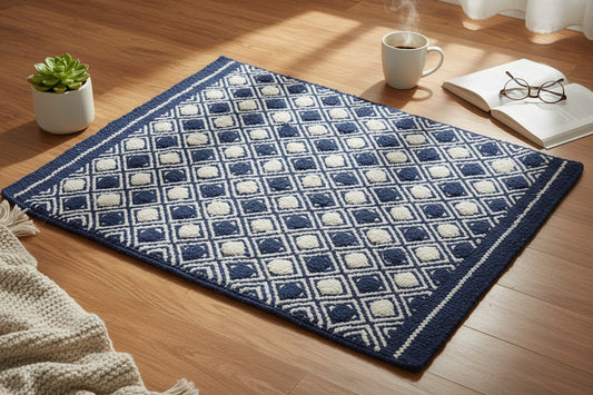 Navy & Ivory Geometric "Popcorn" Rug (2' x 3')