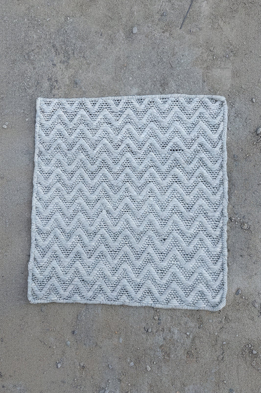 Grey & White Chevron Textured Wool Mat (18" x 18")